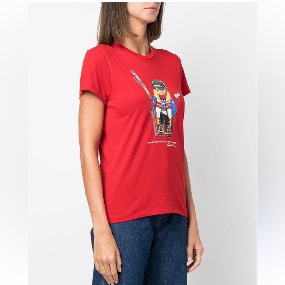 Polo Bear Ralph Lauren red cotton ski bear t-shirt - Medium - Picture 1 of 4